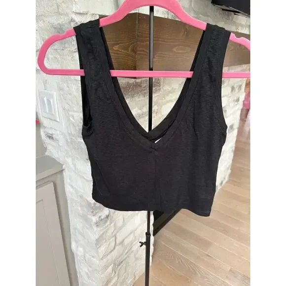 Madewell Women's True Black Supercrop V-Neck Tank Top Size M - Picture 2 of 5